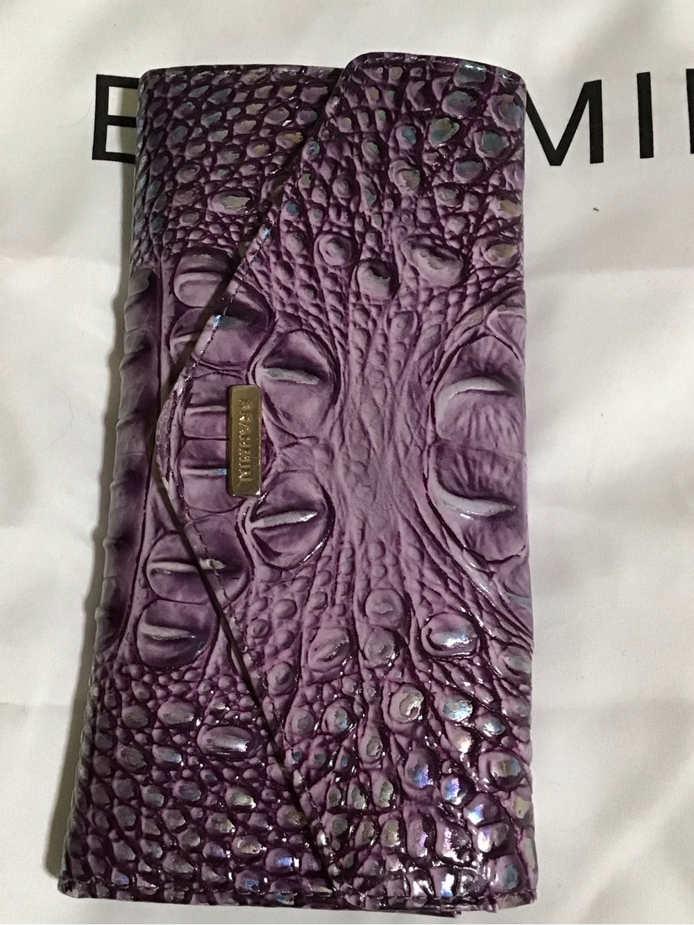 Brahmin purple Veronica wallet envelope wallet croc embossed leather
